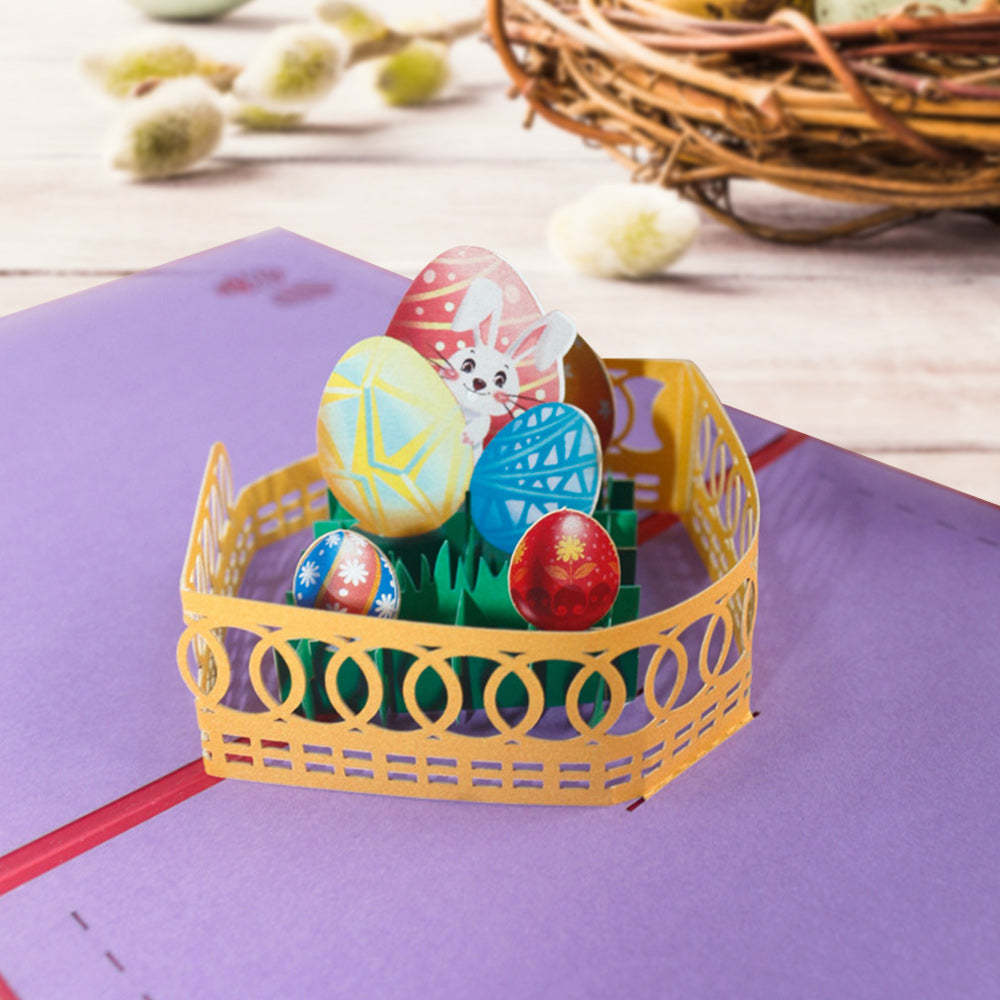 Easter Card Fence Bunny Egg 3D Pop Up Greeting Card