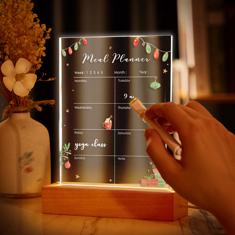 Acrylic Meal Planner Note Board Night Light DIY Erasable with Marker Christmas Gifts