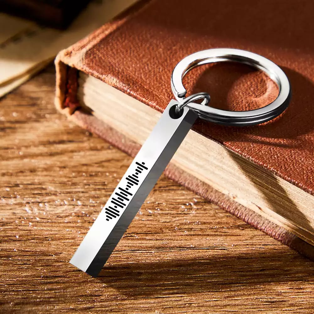 Scannalbe Music Code Keychain Custom 3D Engraved Vertical Bar Keychain Stainless Steel