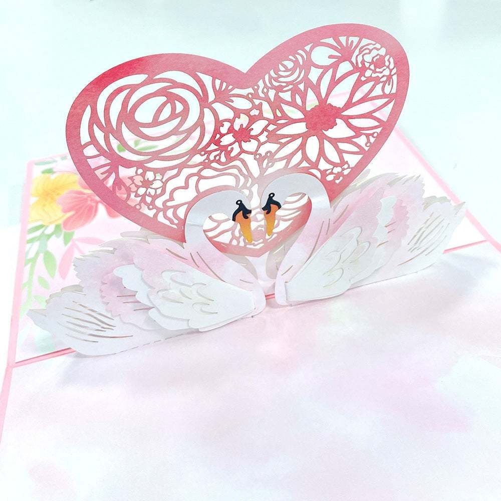 3D Creative Valentine's Day Pop Up Card Love Swan Pop Up Greeting Card