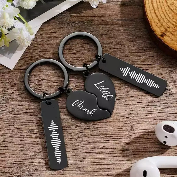 Personalized Music Code Keychain Custom Name in Heart Shape Keychain for Her