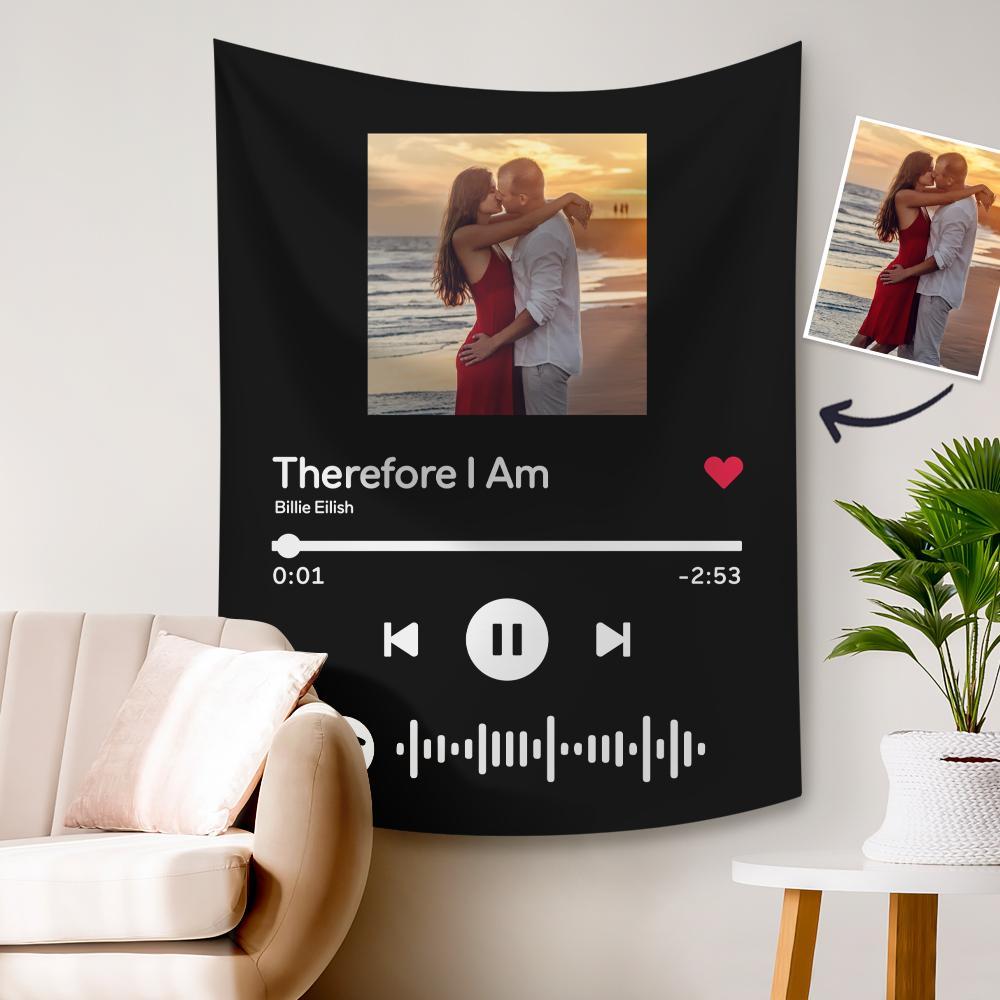 Custom Spotify Blanket on Wall Spotify Music Code Tapestry Black