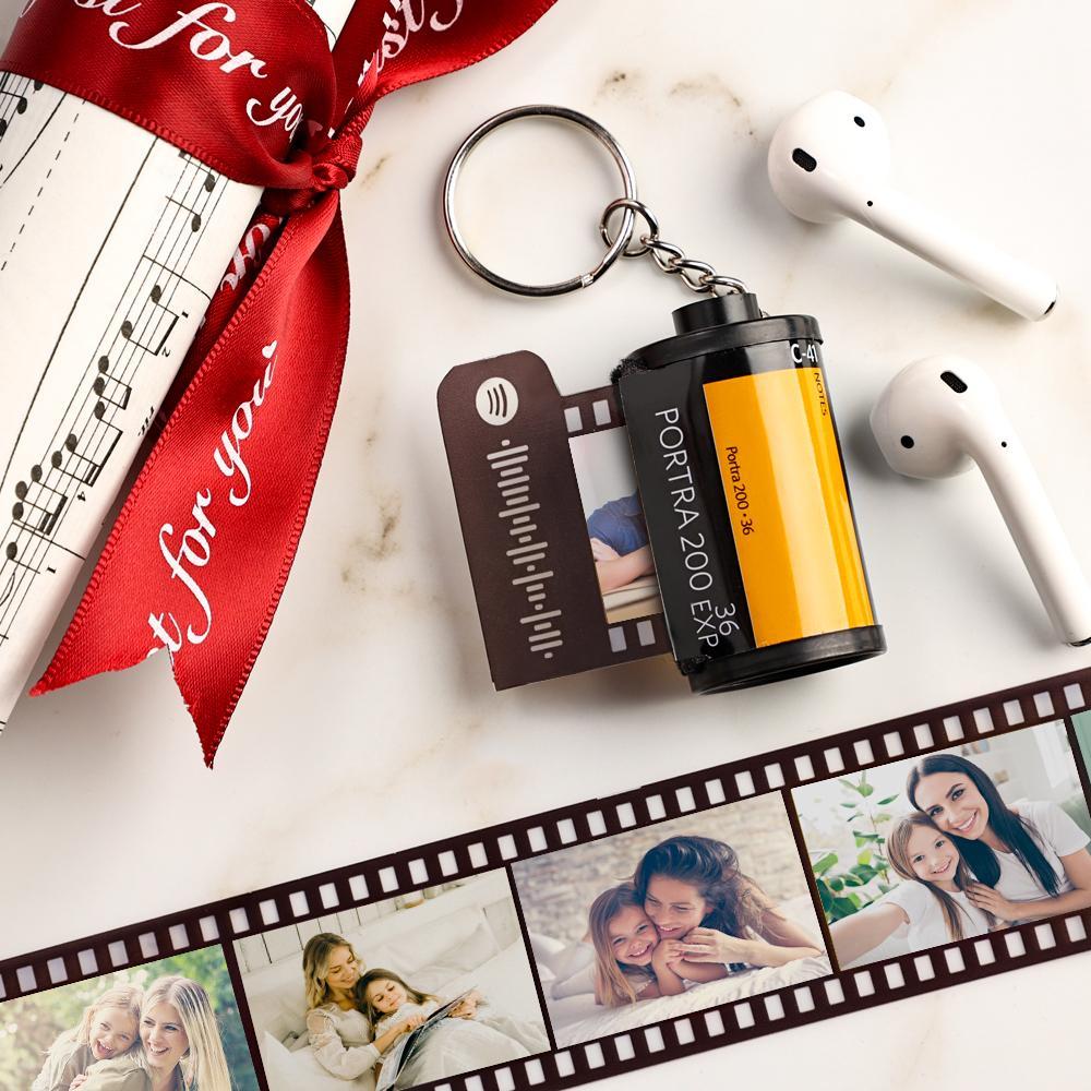 Personalized Spotify Code Camera Roll Keychain Multiphoto 5-20 Pictures Yellow Shell Keychain