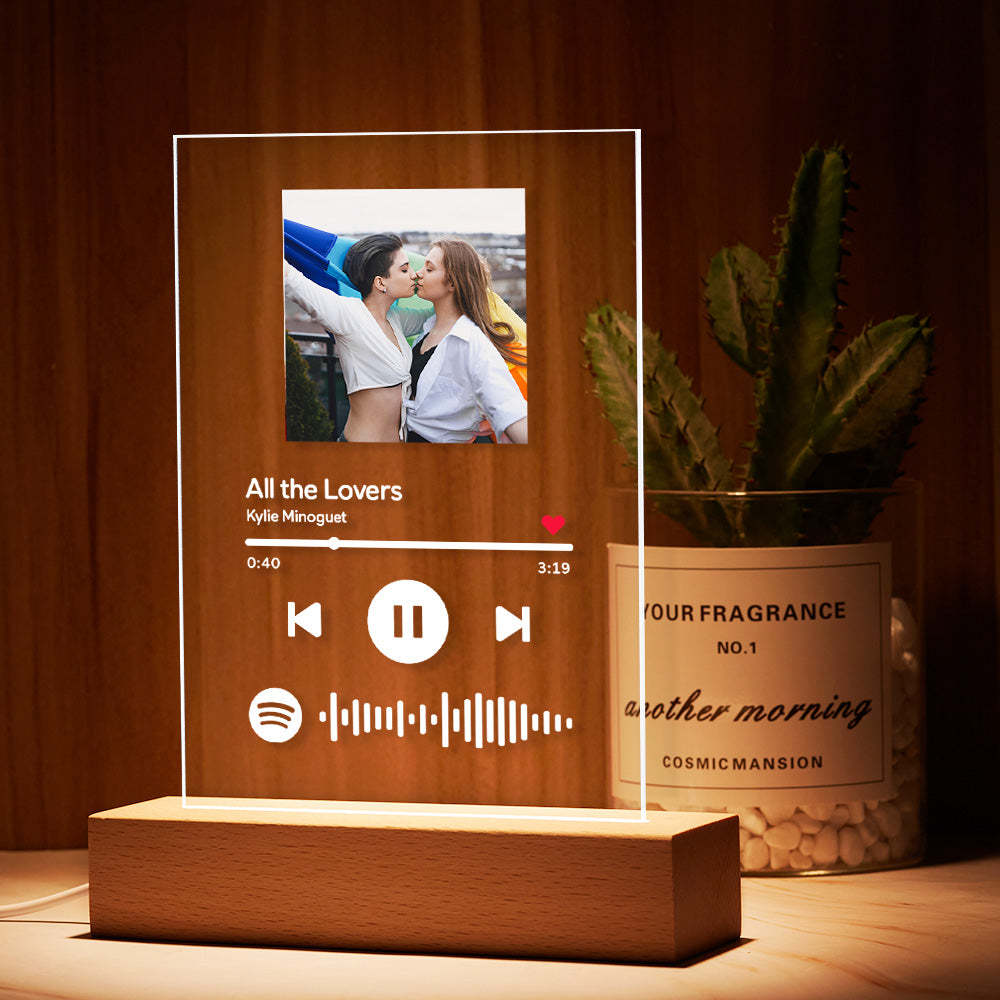 Custom Scannable Spotify Code Music Acrylic Glass Night Light - Custom Best Gift For LGBT	 Custom Rainbow Gifts
