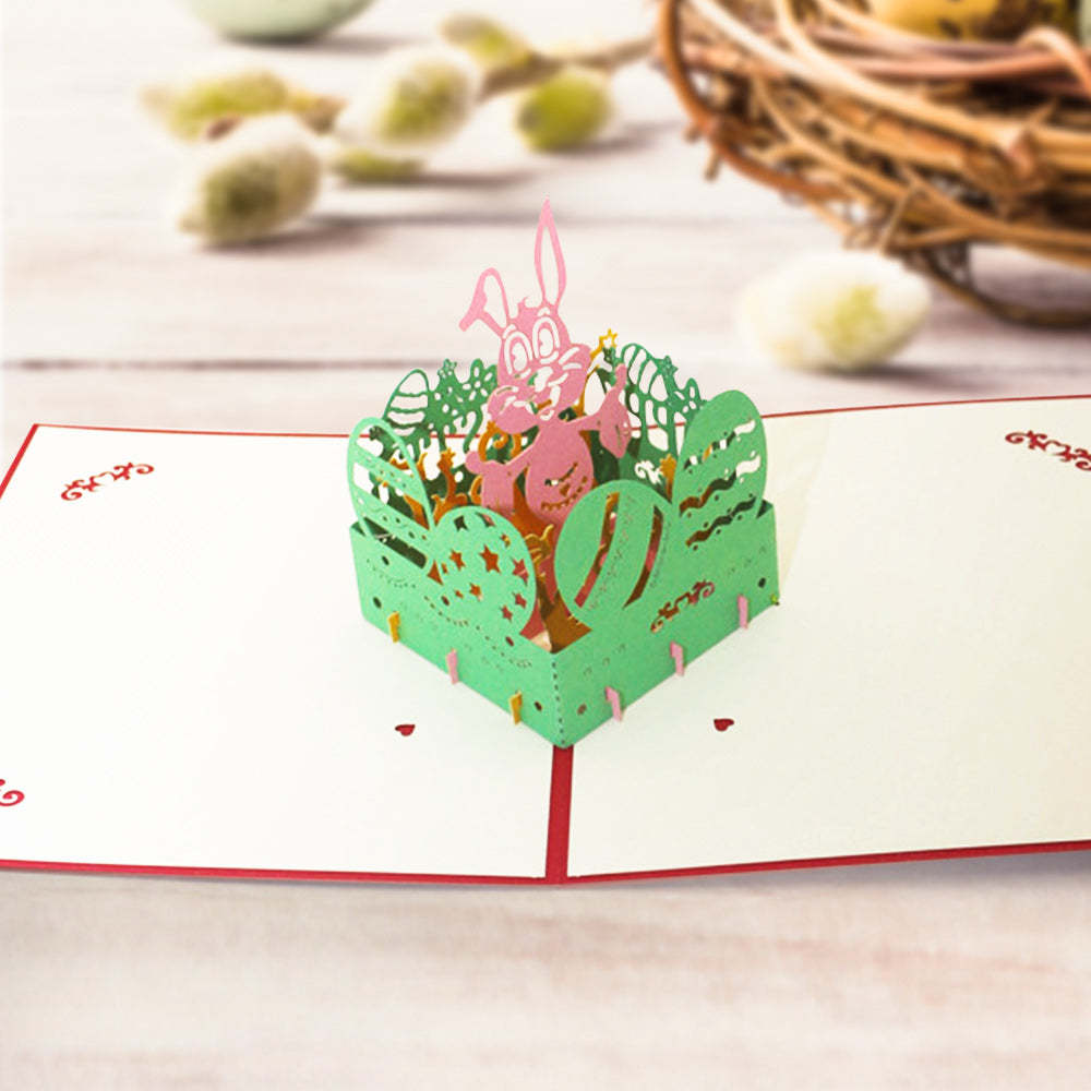 Easter Card Paper Cut Carved Hollow Rabbit 3D Pop Up Greeting Card