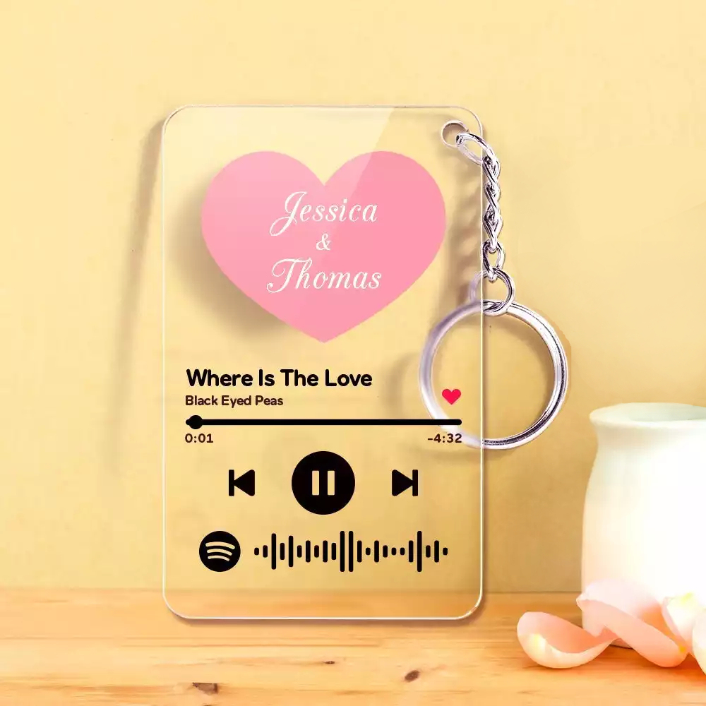 Custom Spotify Glass Keychain Engraved Spotify Code Keychain