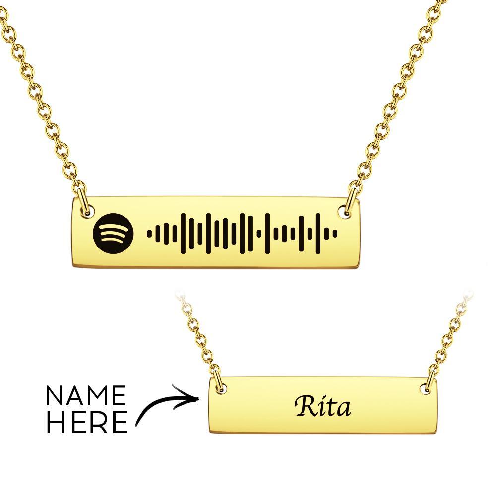 Personalized Bar Necklace Spotify Code Necklace Engraved Name Stainless Steel Necklace Gift