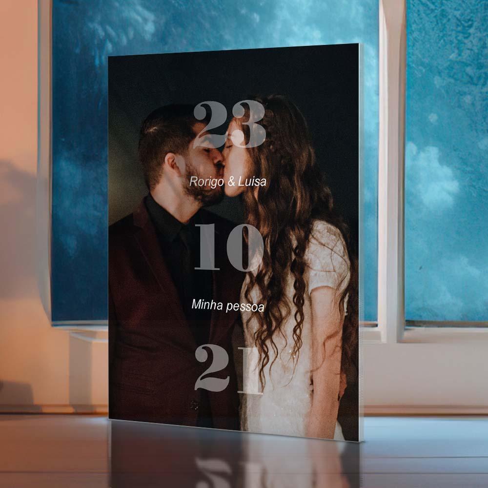 Anniversary Gift Custom Photo Glass Plaque Unique Engraved Date Plaque Gift