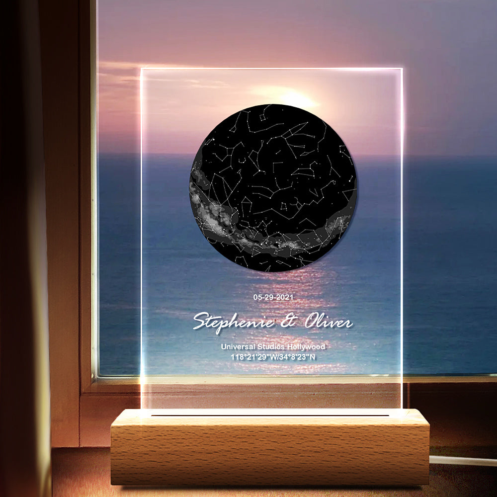 Custom Acrylic Sky Map Our First Date with Wood Stand