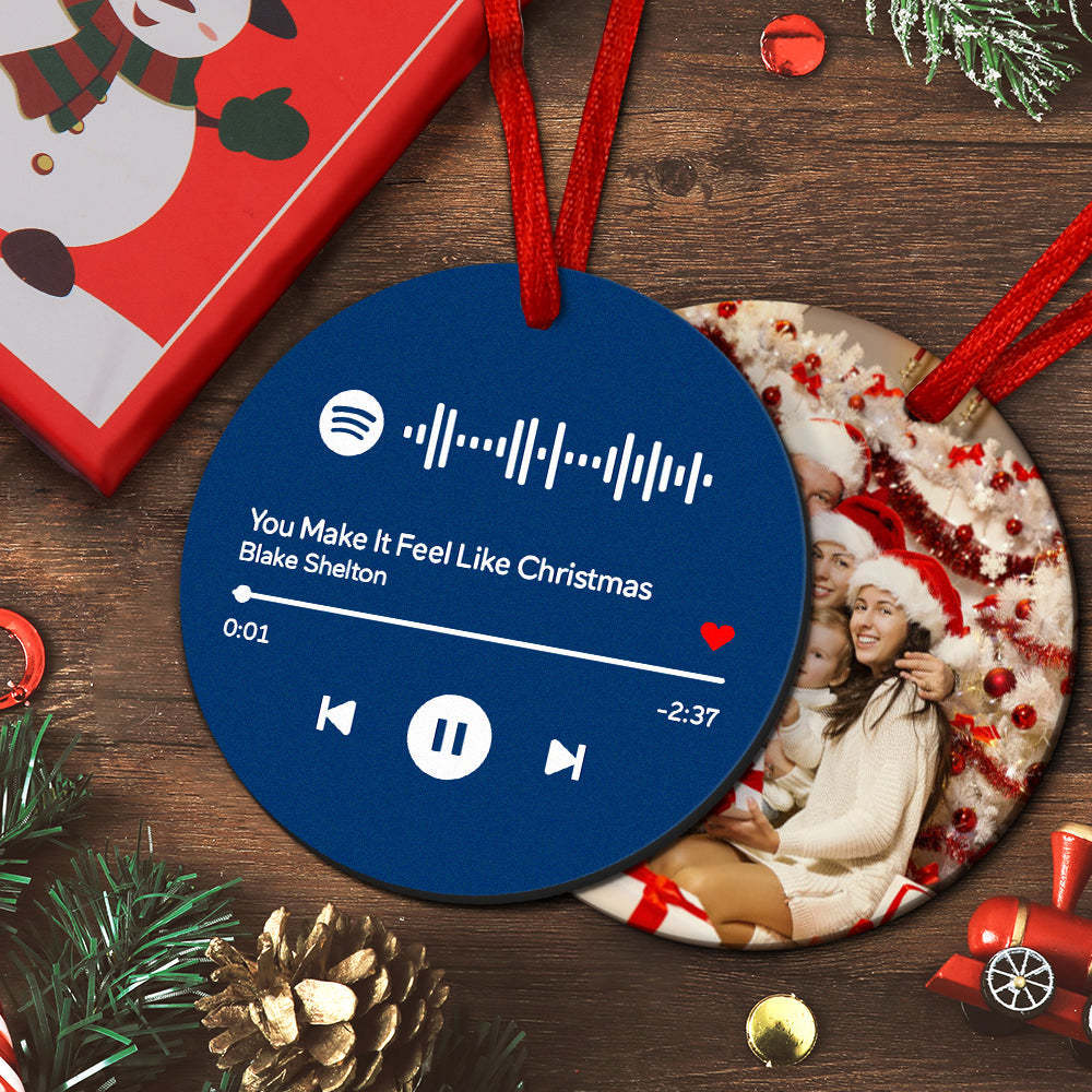 Custom  Ornament-Scannable Spotify Code Ornaments Photo Hanging Ornament Engraved Custom Music Song Ornament Blue