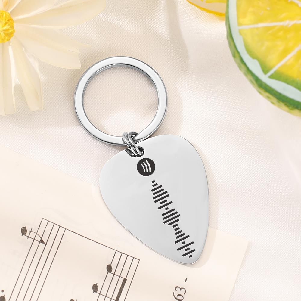 Custom Spotify Code Keychain, White Guitar Pick, Engraved Music Song Keychain Gifts