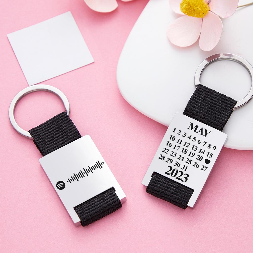 Custom Calendar Keychain with Spotify Code Personalized Gift