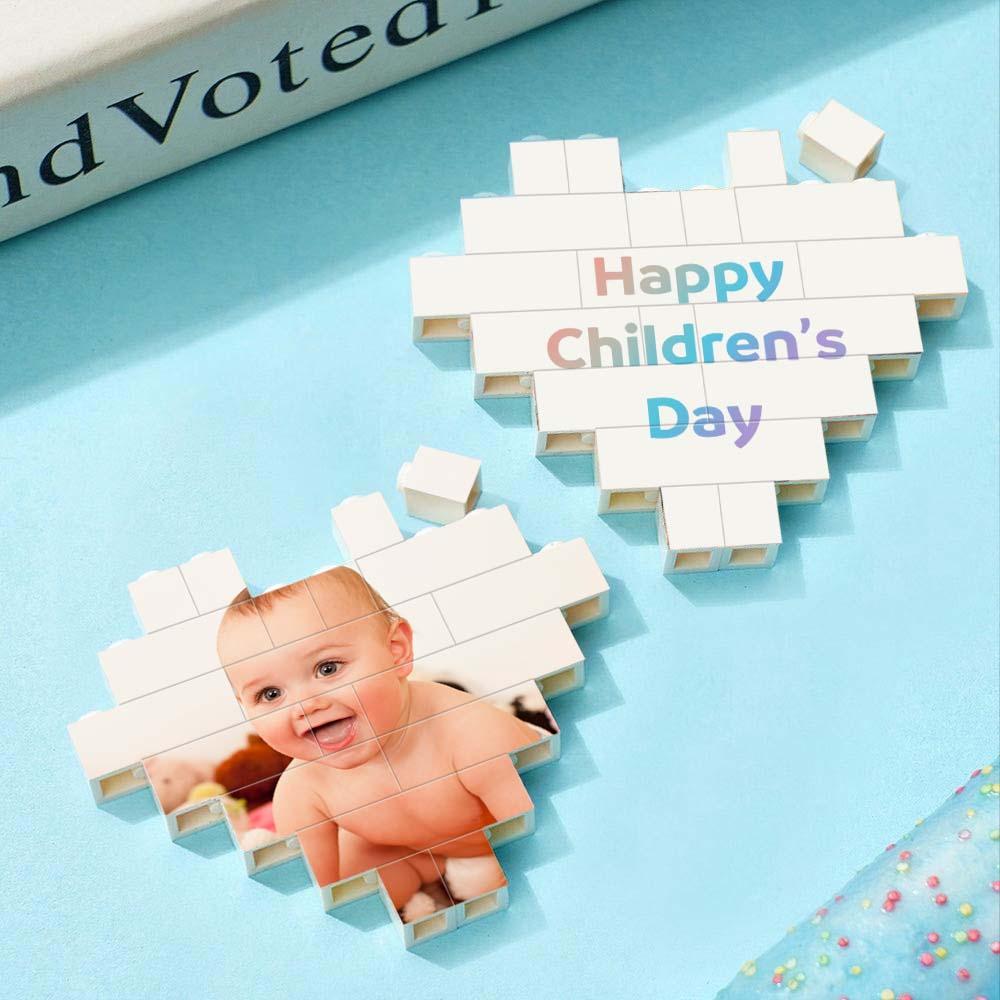 Custom Building Brick Puzzle Engraving Personalized Heart Shaped Photo Block Gift For Children's Day