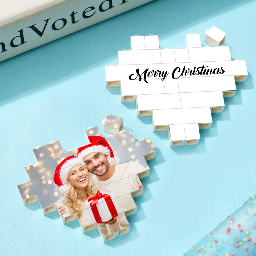 Custom Building Brick Personalized Photo & Text Block Heart Shaped Gifts for Christmas