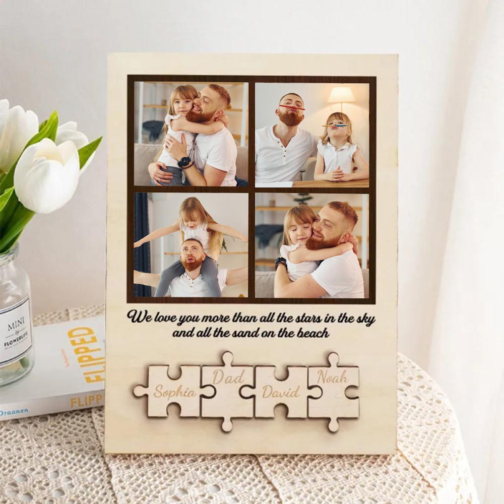 Father's Day Gift Personalized Wooden Photo Puzzle Sign Custom Family Member Sign
