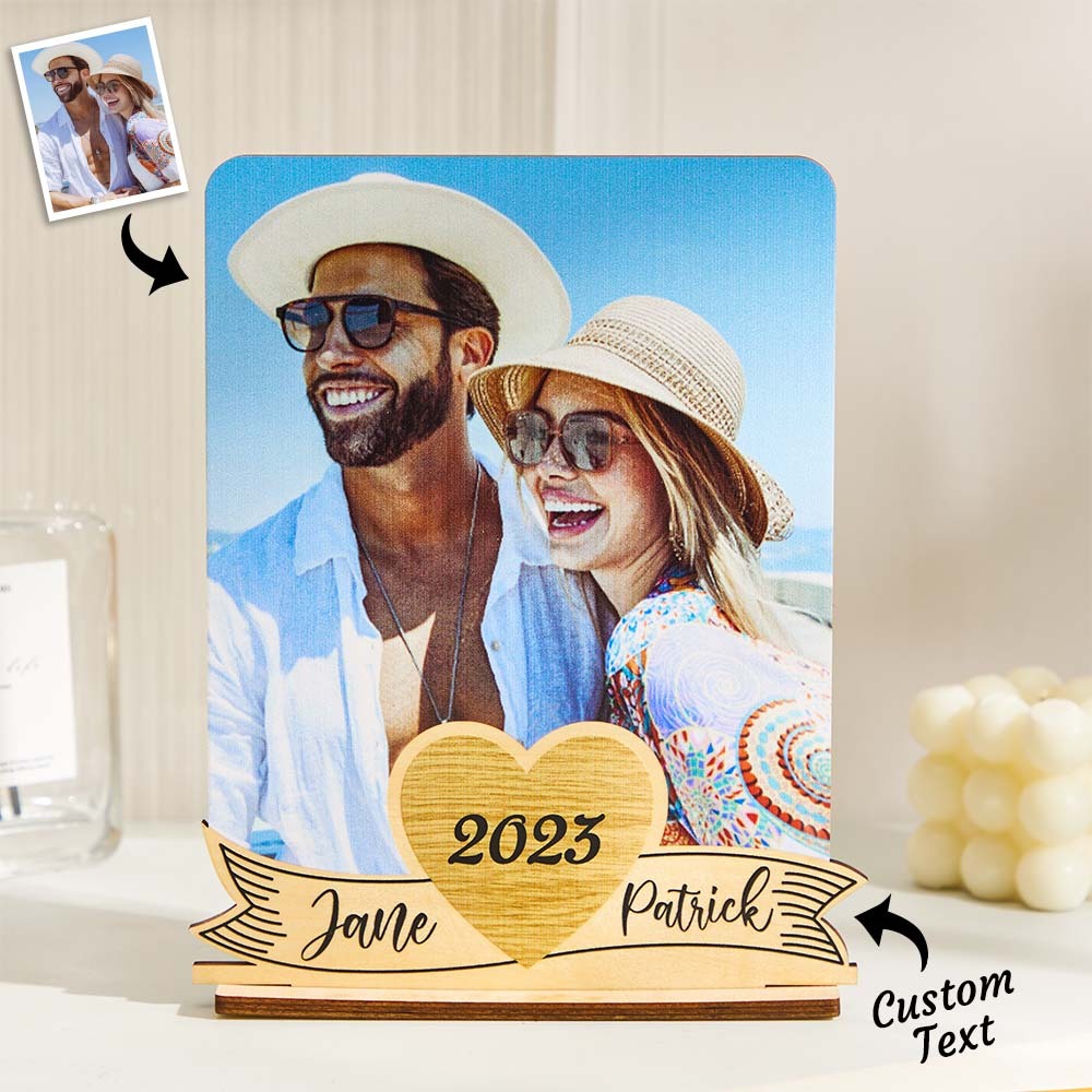 Personalized Photo Wood Standing With Text Picture Holder Gifts for Couples