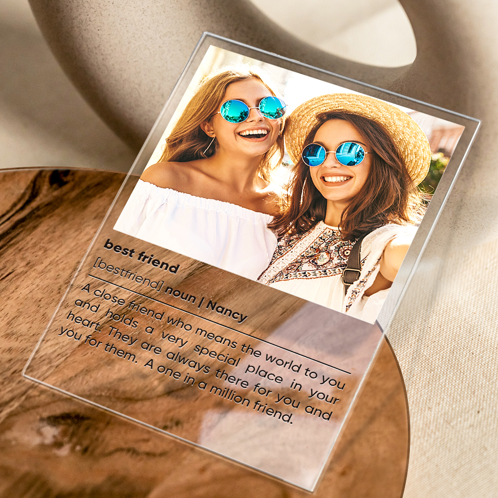 Custom Best Friend Gift, Personalized Photo Plaque w/ Wooden Stand, Bestie Gift, Acrylic Plaque, Gift for Best Friends