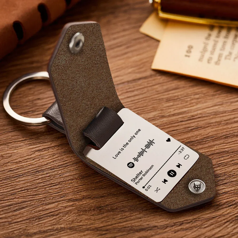 Scannable Spotify Code Keychain Custom Engraved Music Song Keychains Leather Gifts for Couple
