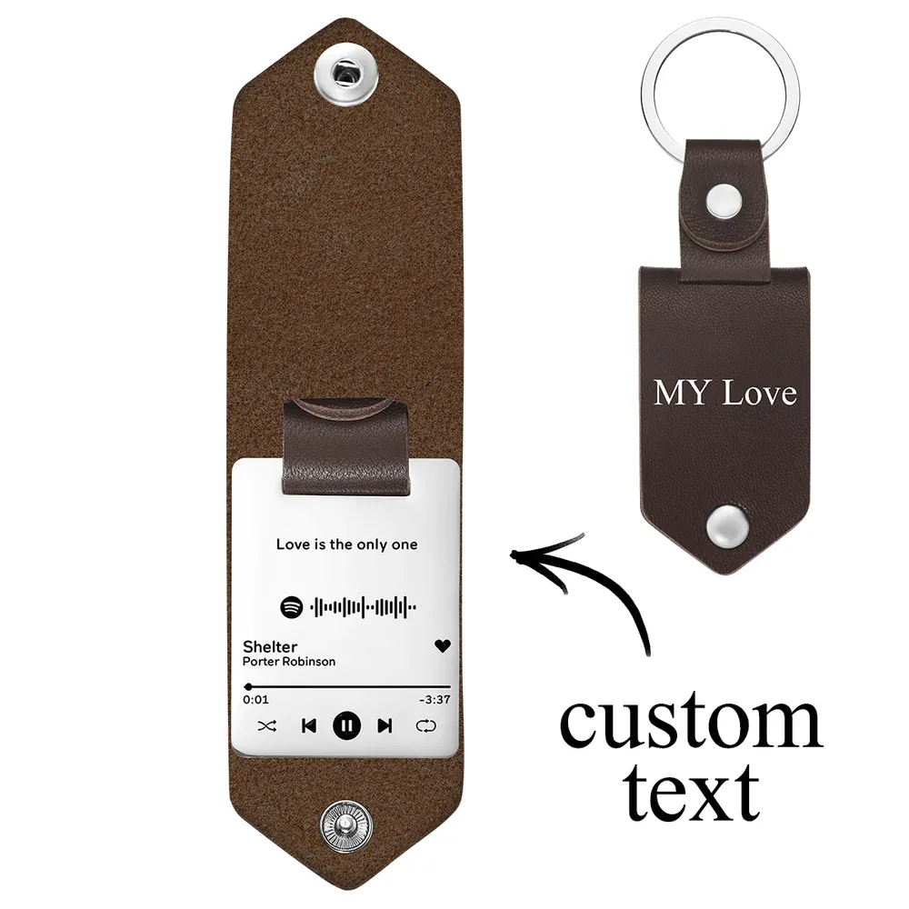 Scannable Spotify Code Keychain Custom Engraved Music Song Keychains Leather Gifts for Couple
