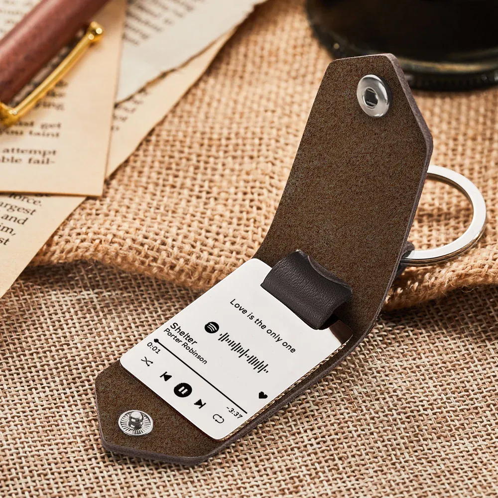 Scannable Spotify Code Keychain Custom Engraved Music Song Keychains Leather Gifts for Couple