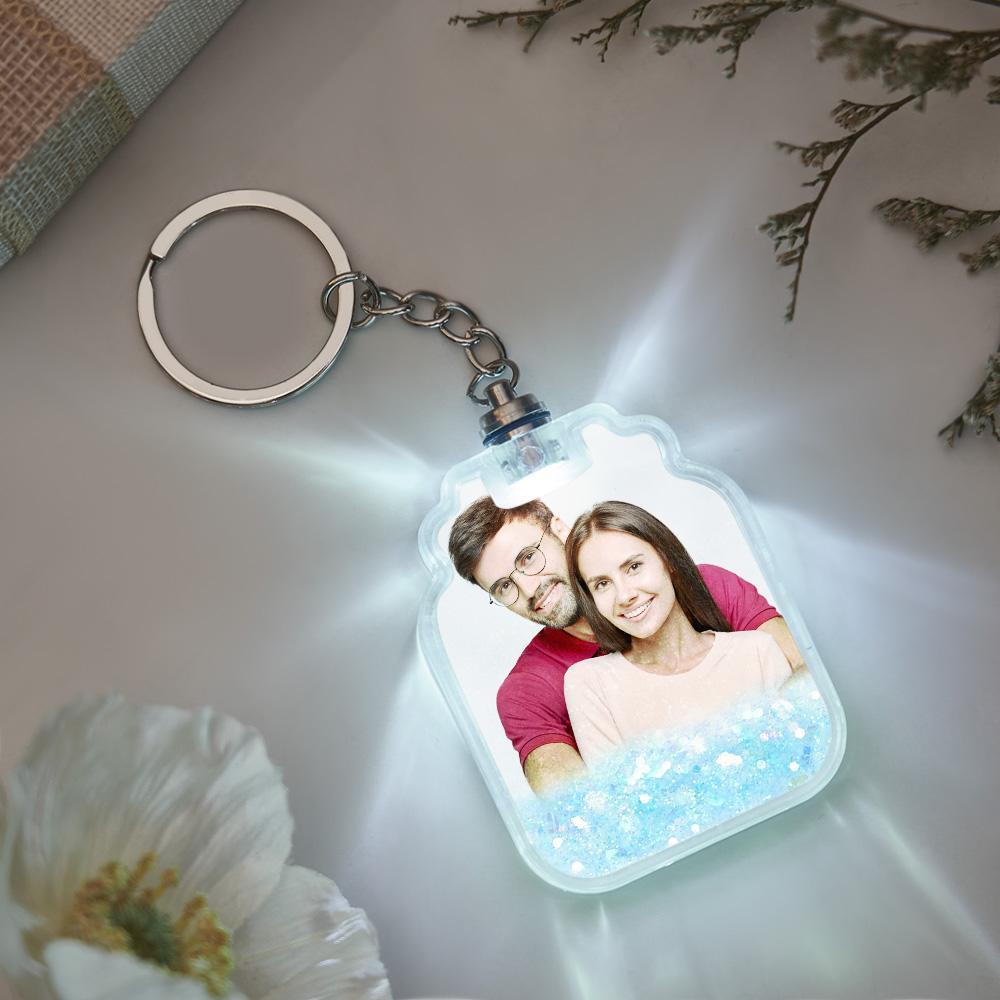 Custom Photo Quicksand Glowable Drift Bottle Shape Keychain -