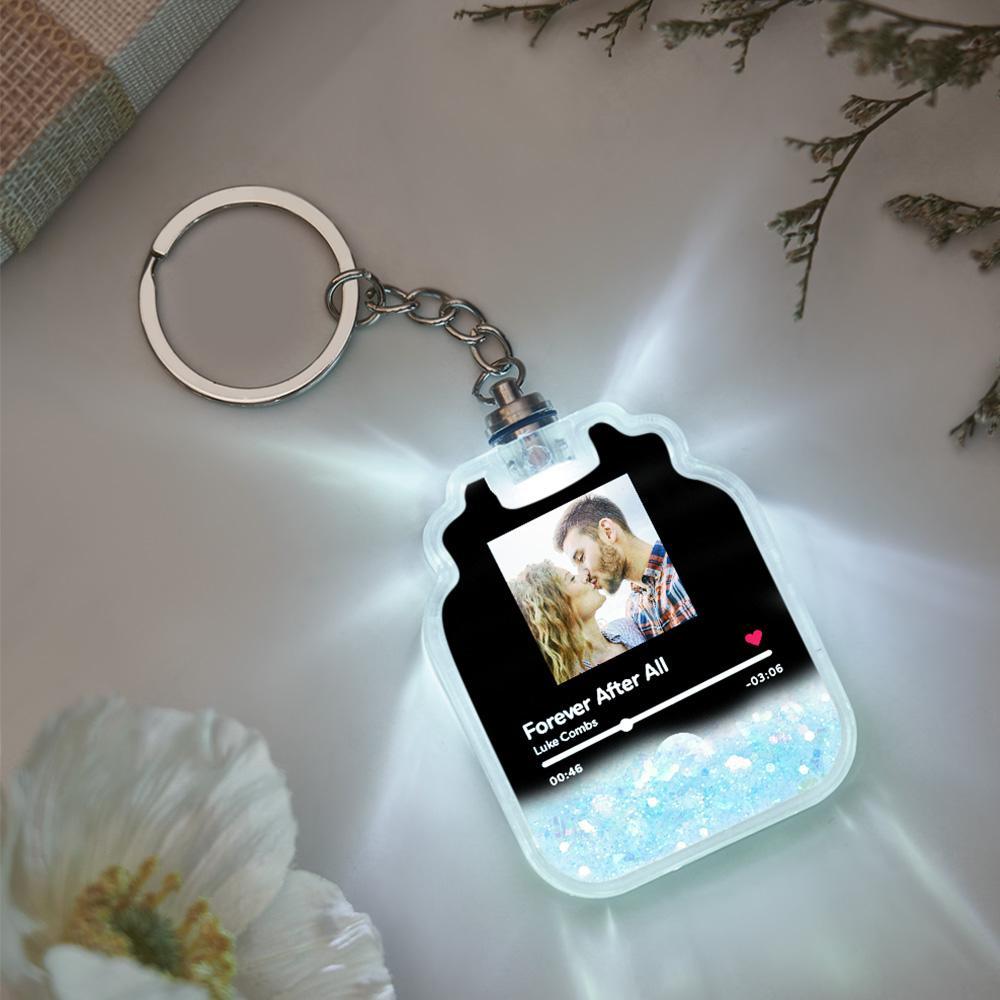 Custom Photo Scannable Spotify Code Illuminated Quicksand Drift Bottle Shape Keychain -