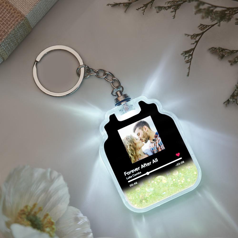 Custom Photo Scannable Spotify Code Illuminated Quicksand Drift Bottle Shape Keychain -