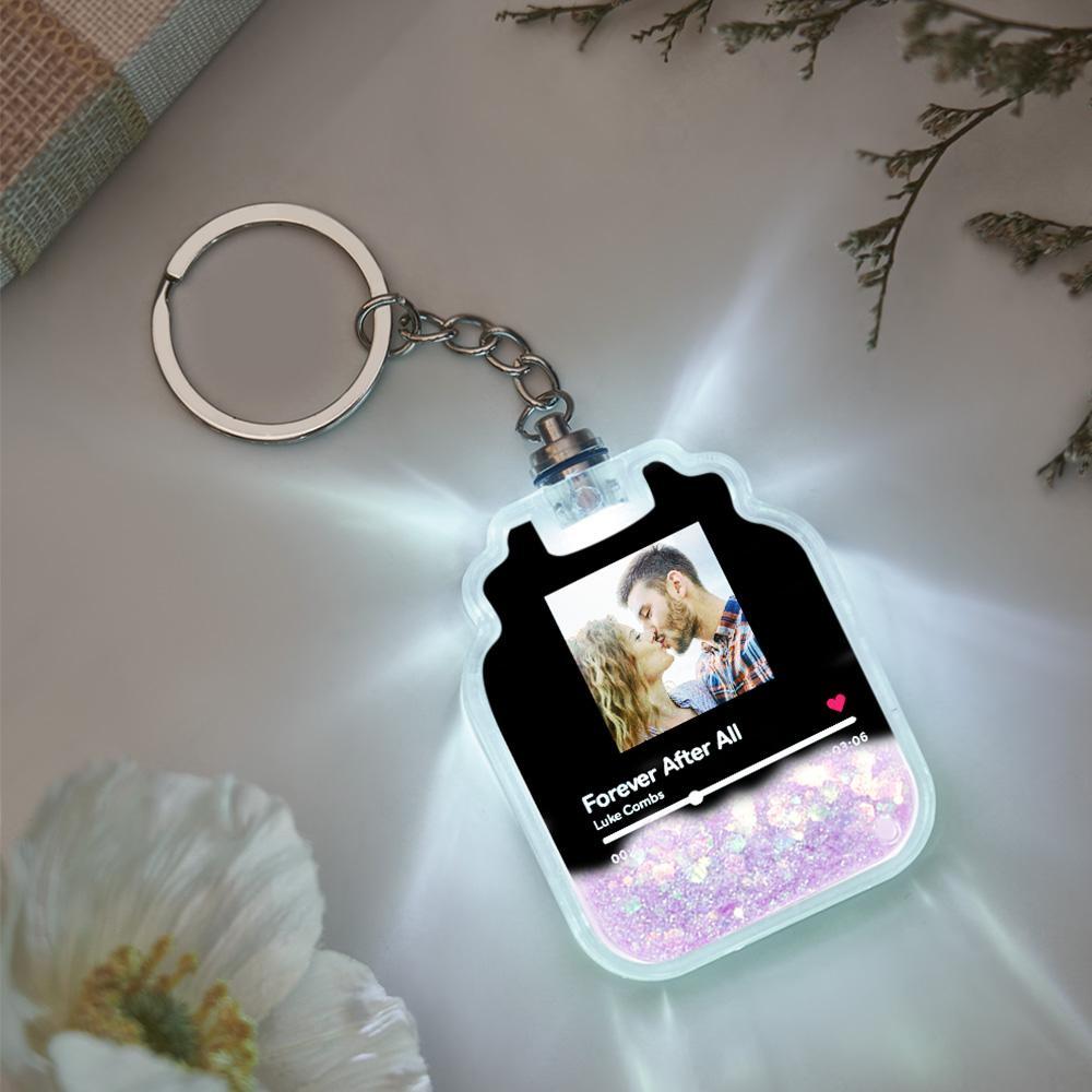 Custom Photo Scannable Spotify Code Illuminated Quicksand Drift Bottle Shape Keychain -
