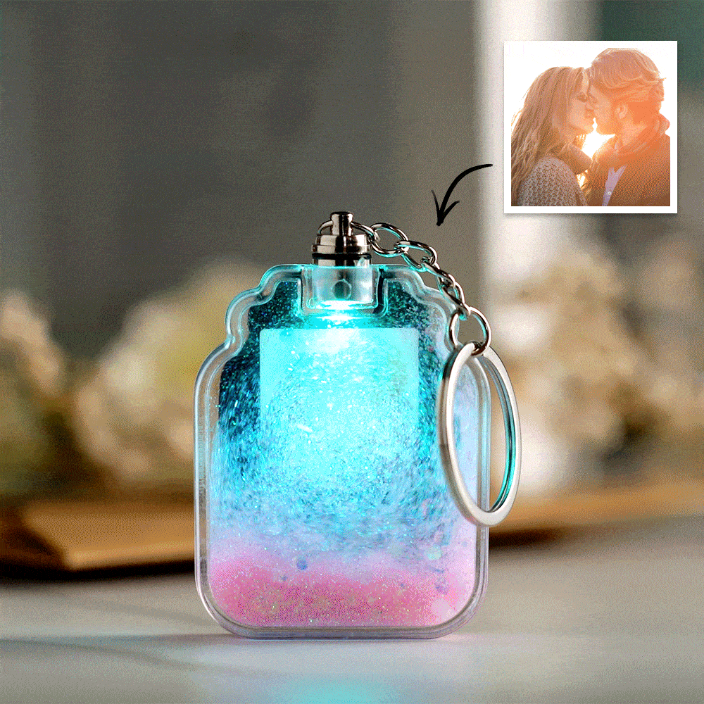 Custom Photo Scannable Spotify Code Illuminated Quicksand Drift Bottle Shape Keychain -