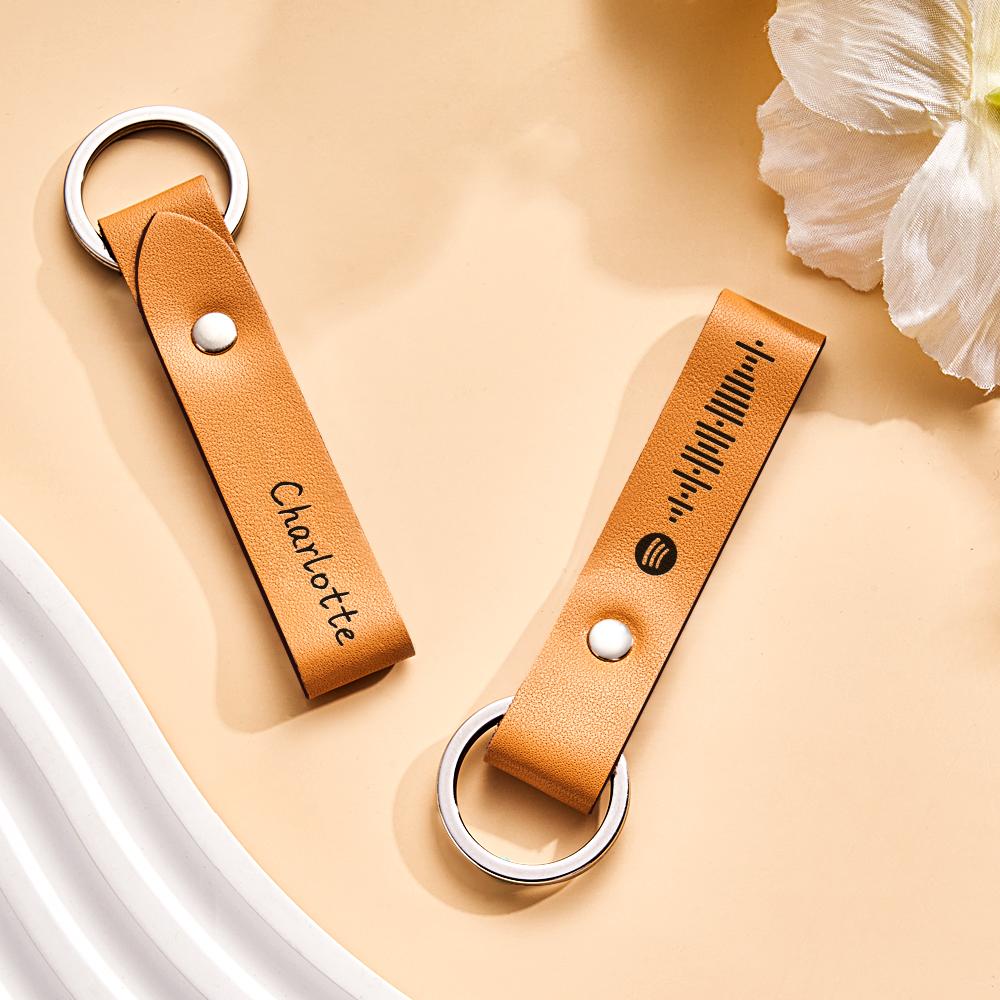 Father's Day Gifts Leather Keychain Gifts for Dad Spotify Keychain Engraved Keychain