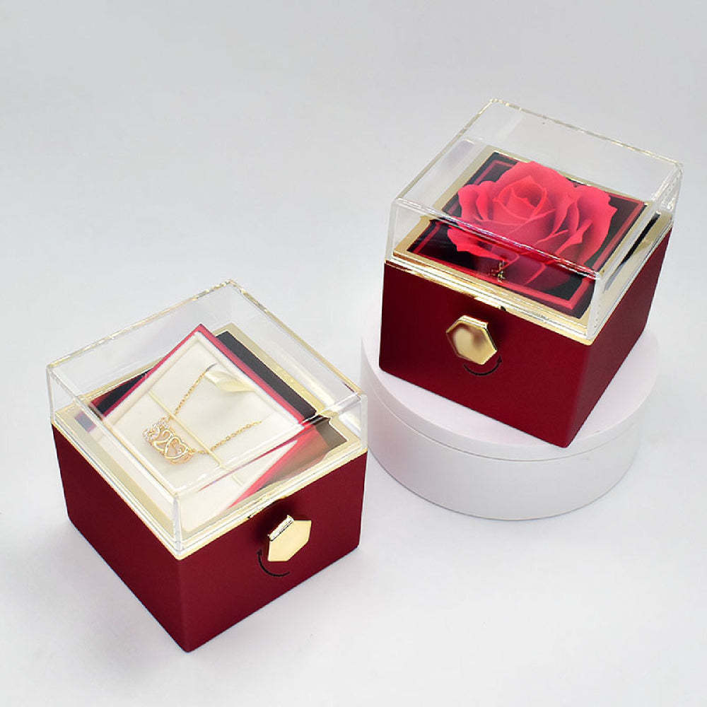 Multicolor Rotating Eternal Flower Box Creative Ring Pendant Jewelry Rose Box Valentine's Day Gift