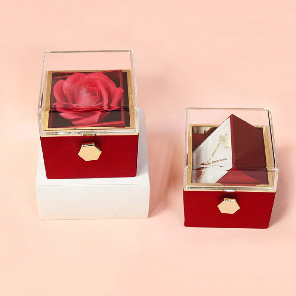 Multicolor Rotating Eternal Flower Box Creative Ring Pendant Jewelry Rose Box Valentine's Day Gift