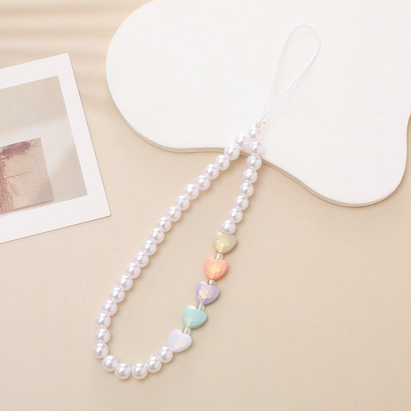 White Pearl Phone Charm with Four Different Color Hearts Gifts for Her
