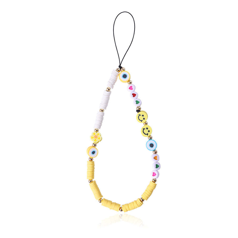 Yellow Smiley Phone Charm with Small Hearts Special Gifts for Her