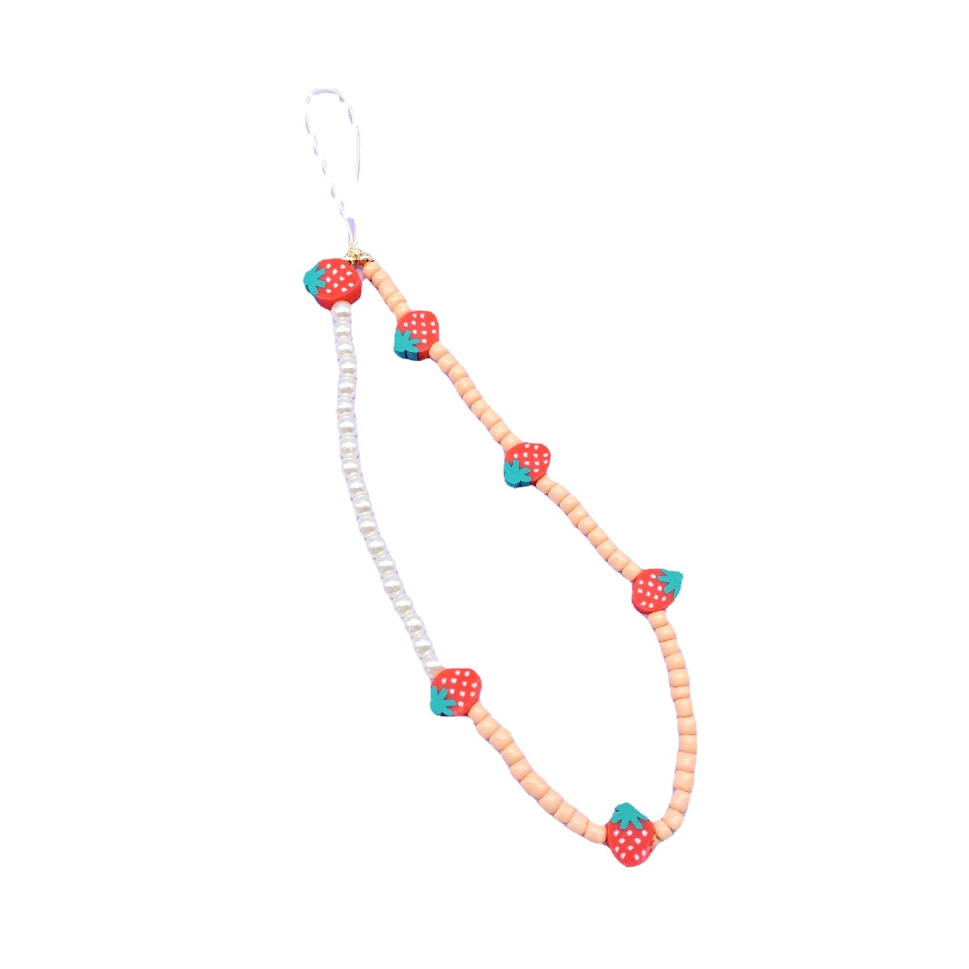 Pink Pearls Phone Charm with Strawberry and White Pearls