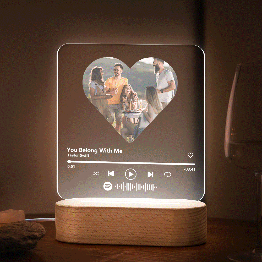 Gift For Friend Scannable Custom Spotify Code Heart 7 Color Lamp Acrylic Music Plaque Night Light