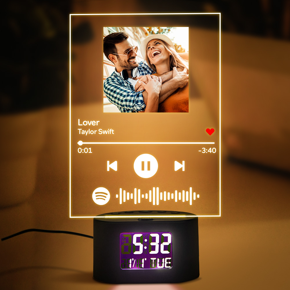 Custom Spotify Night Light With Time Engraved Photo Lamp
