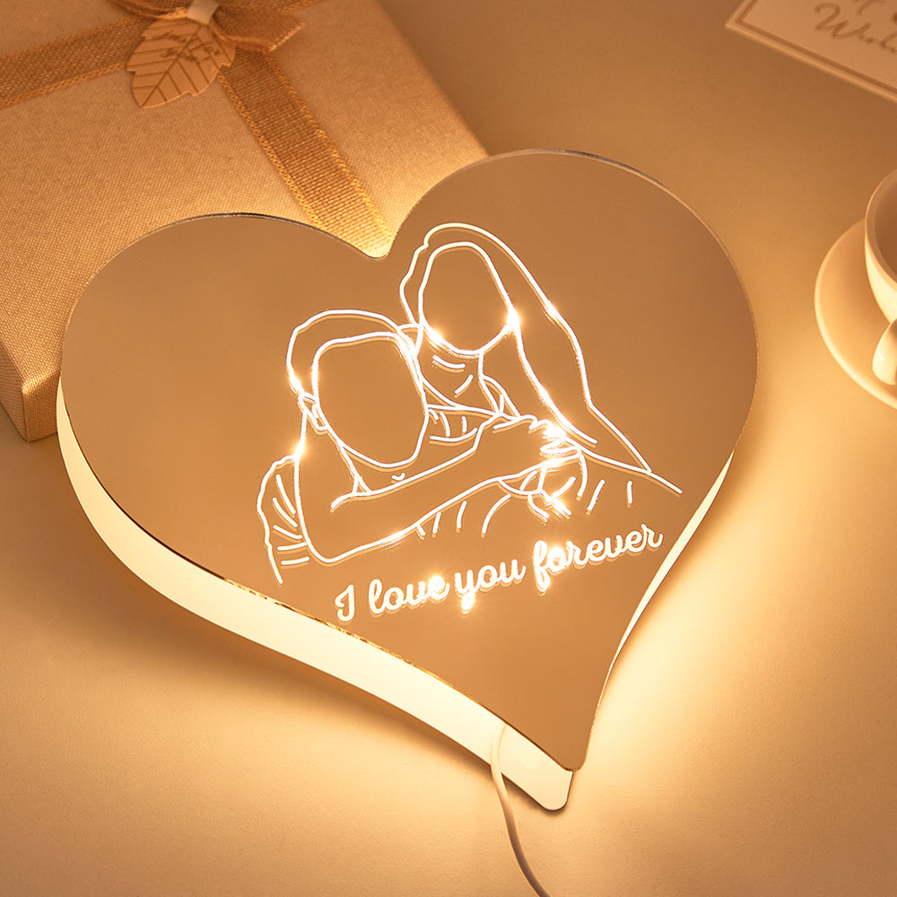 Personalized Photo Heart Mirror Colorful Lamp Line Drawing Led Night Light Exquisite Home Gifts -