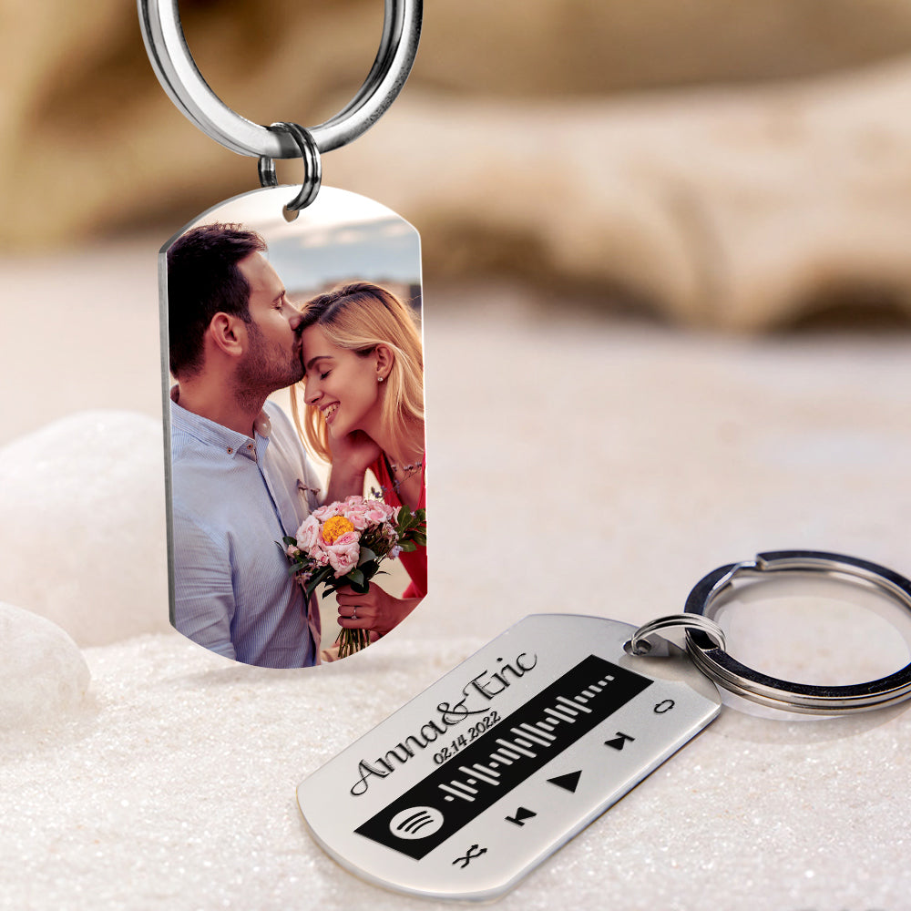 Custom Photo Spotify Keychain Engraved Text Gift For Her