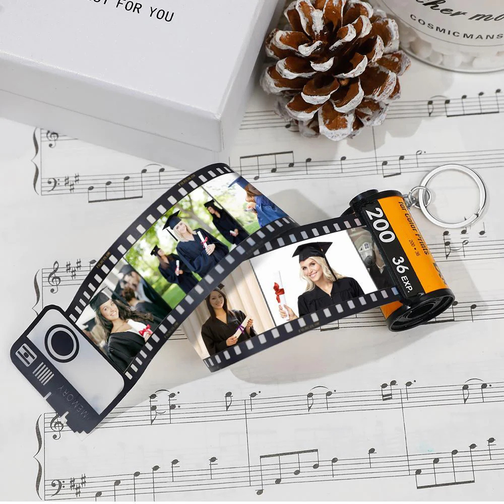 Personalized Music Code Camera Roll Keychain Custom Multiphoto 5-15 Pictures Green Shell