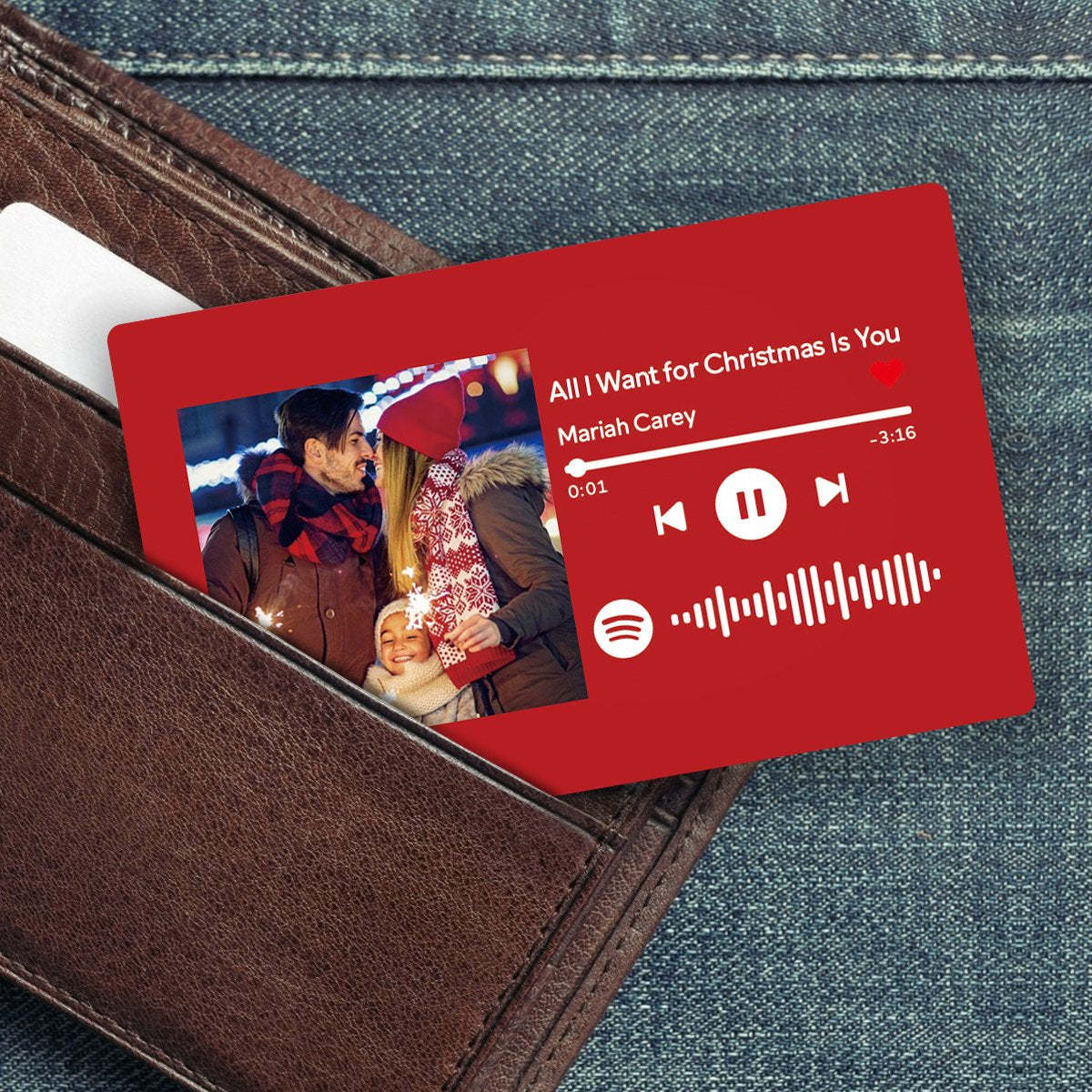 Custom Spotify Music Code Wallet Card Personalized Message Card Red