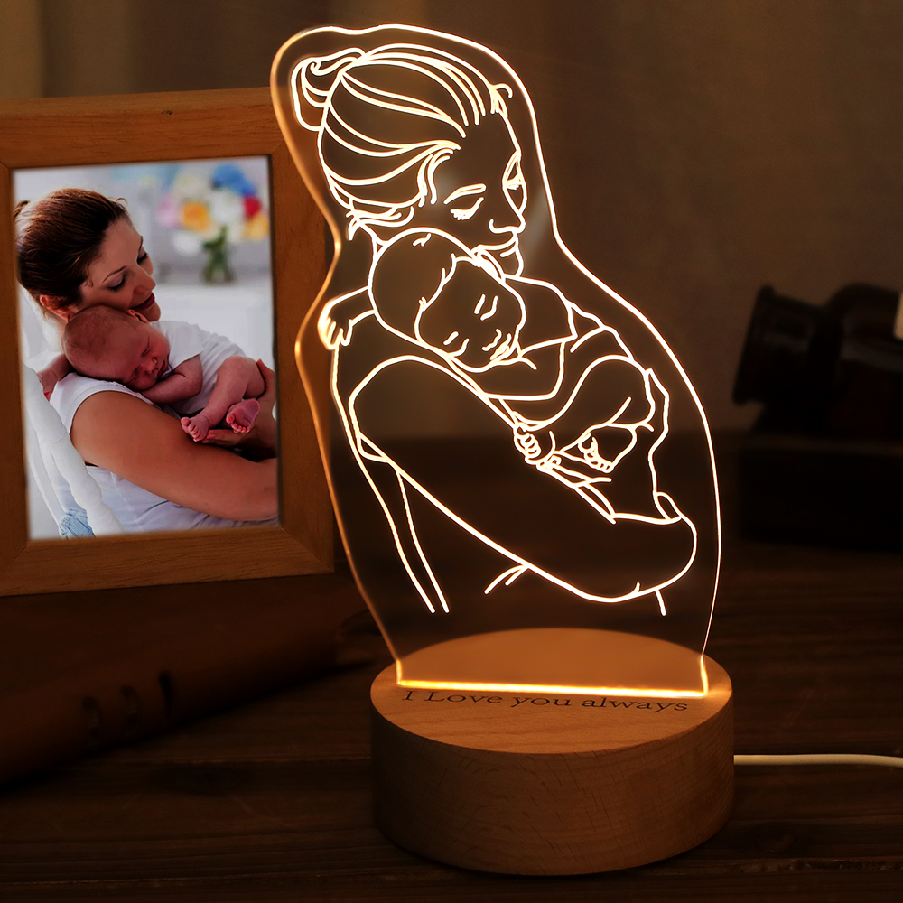 Personalized 3D Photo Nightlight Engraved Text Lamp Gifts For Mom