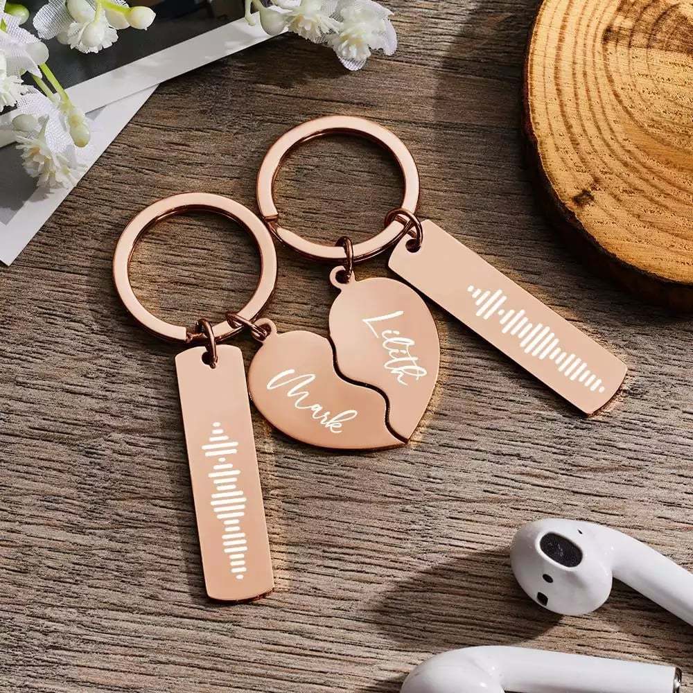 Personalized Music Code Keychain Custom Name in Heart Shape Keychain for Her