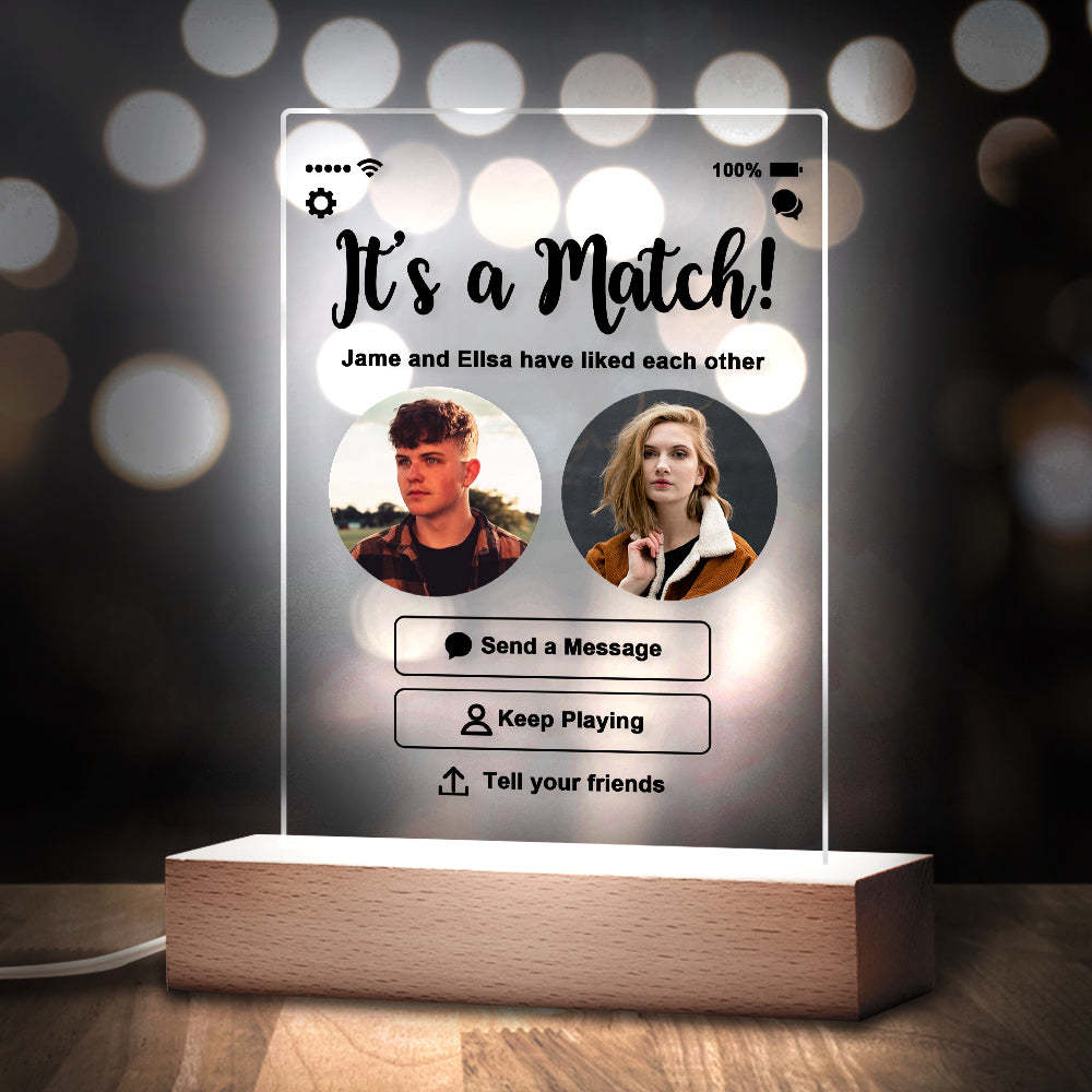 Personalized Picture Light, Night Light Gift, 3D Night Light Acrylic Lamp, It's A Match - Personalized Perfect Match With Photos Night Light