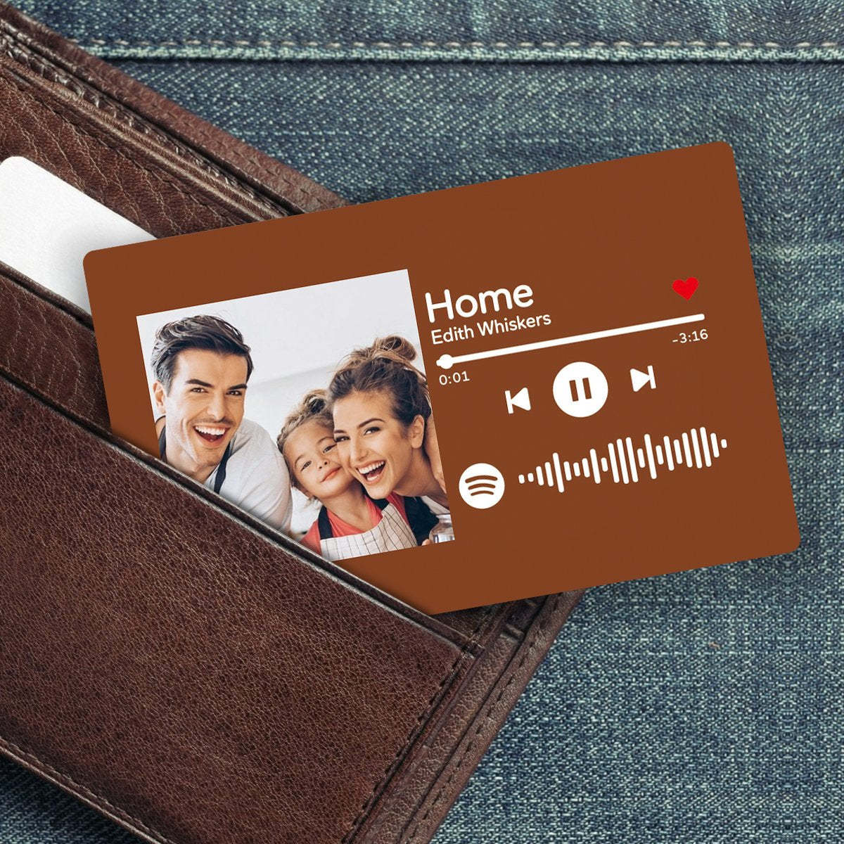 Custom Spotify Music Code Wallet Card Personalized Message Card Brown