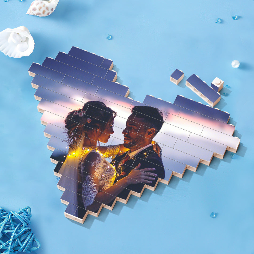 Gifts for Him Custom Building Brick Personalised Photo Block Heart Shaped