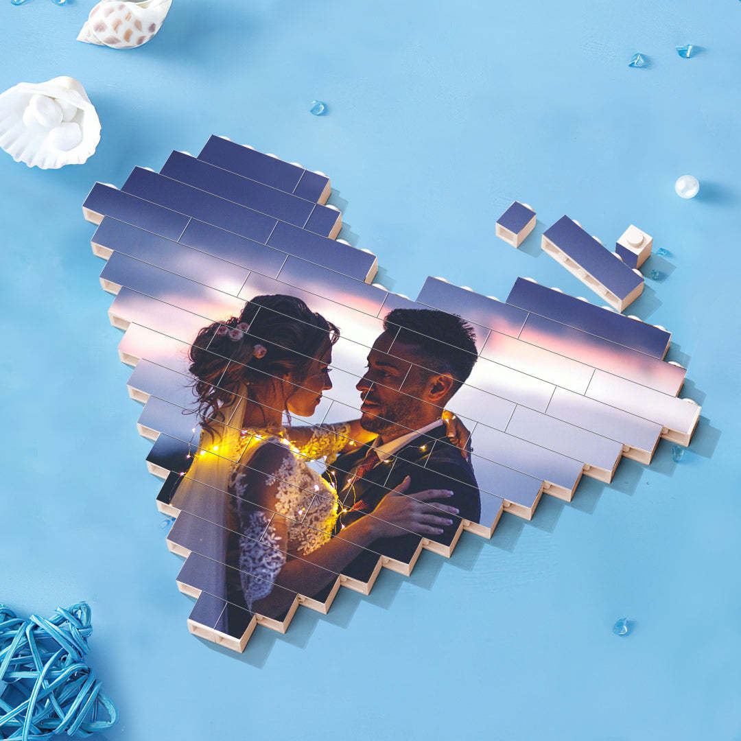 Gifts for Him Custom Building Brick Personalised Photo Block Heart Shaped