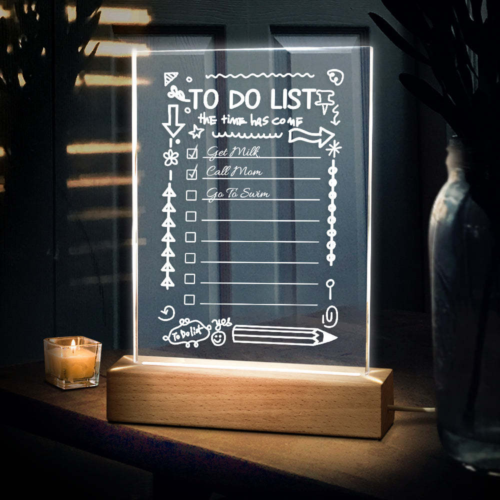 Acrylic To Do List Night Light Home Note Board Gifts with Marker for Couple