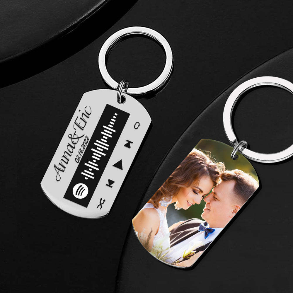 Custom Photo Spotify Keychain Engraved Text Gift For Him