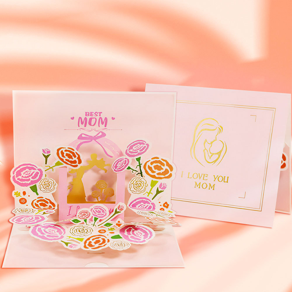 Mother's Day Card Pink Flower 3D Pop Up Greeting Card for Her